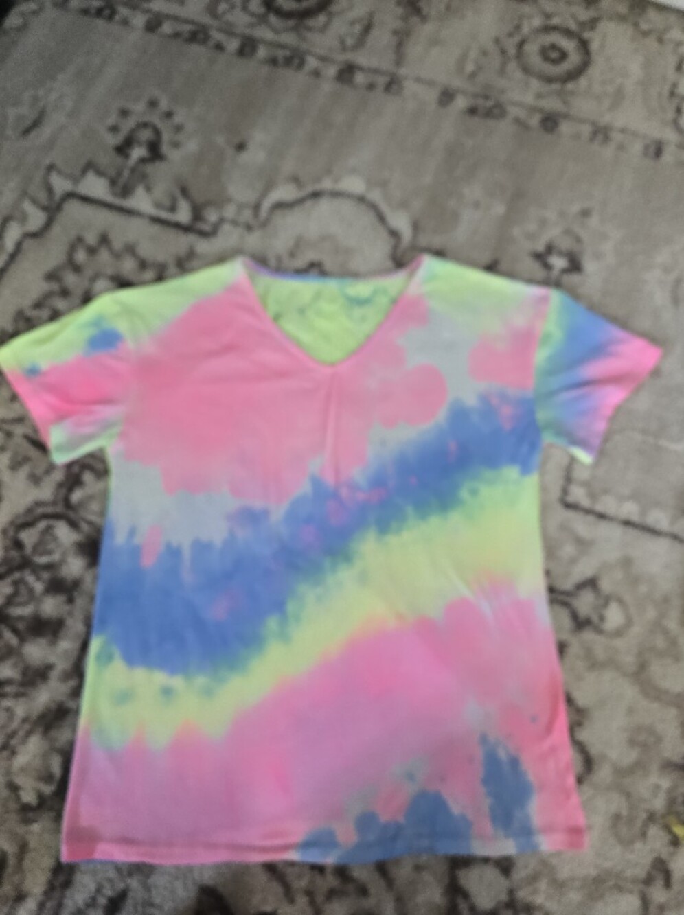 Women's Bright Tie-Dye V-Neck Tee - Neon Pink, Blue & Lime